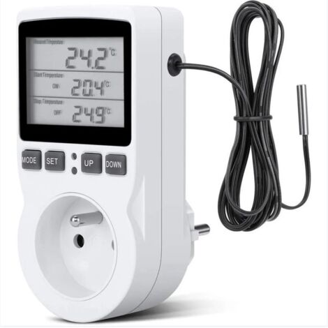 AGE Prise de thermostat, prise de minuterie numérique, prise Programmable numérique avec sonde, minuterie numérique programmable, prise de thermostat de chauffage de serre (1/4)