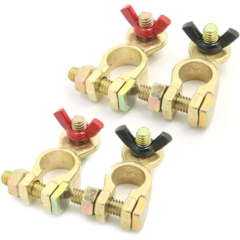 AGE 4pcs Bornes de Batterie de Voiture Connecteurs de Batterie Cosse Battery Terminal avec Écrou à Oreilles pour Auto Positive et Négative (1/5)