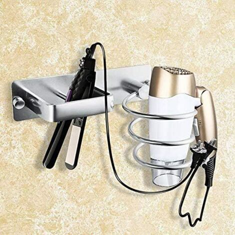 AGE Support de sèche-cheveux, support de sèche-cheveux et de lisseur en aluminium, étagère de rangement de support de sèche-cheveux mural pour hôtel de chambre à coucher de salle de bain