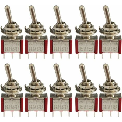 AGE 10 Pièce Mini Interrupteur à Bascule, AC 125V 6A / 250V 2A 3 Pin SPDT ON-Off-ON 3 Broches 3 Position SPDT Interrupteur a Bascule Autobloquant pour Pièces D'auto Rouge (1/5)
