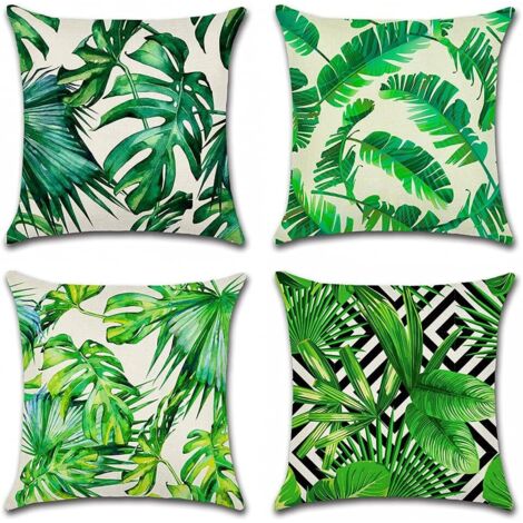 AGE Extérieur Housse de Coussin, Lot de 4 Imperméable Plante Tropicale Verte Motif Canapé Taie d'oreiller pour Patio Jardin Salon Chambre Décoration, 45x45cm -C (1/5)
