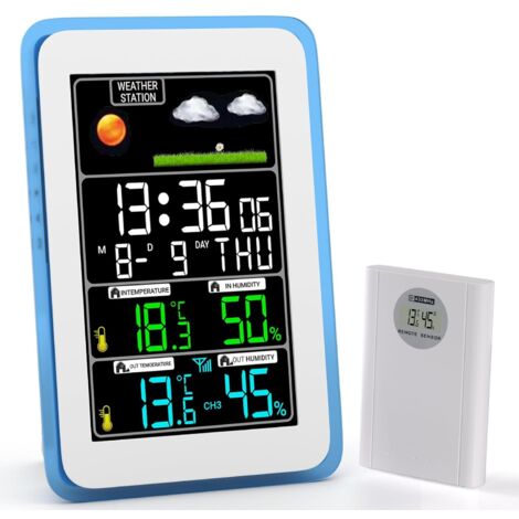 Station Meteo Interieur Exterieur Sans Fil,Station Météo Sans Fil,Thermomètre Hygromètre Baromètre Intérieure Extérieure avec Capteur LED Ecran Rétro-éclairage Horloge 10 Fonctions en Une (1/5)