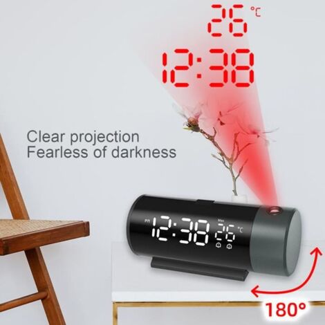 Reveil Projecteur Digital avec Grand Affichage LCD, Projection Plafond, Horloge Numerique avec Double Alarmes,Thermomètre Interieur