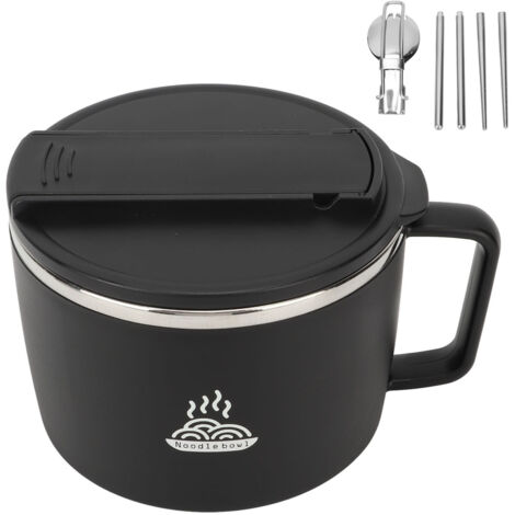 Bol à nouilles pour micro-ondes en acier inoxydable 304, 1200 ml, avec baguettes et couvercle pour ramen. (1/4)