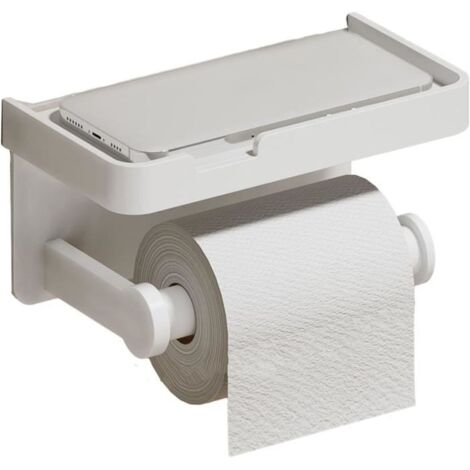 Porte-papier toilette mural minimaliste en aluminium avec étagère à rouleaux, design moderne pour économiser de l\'espace (blanc) (1/4)