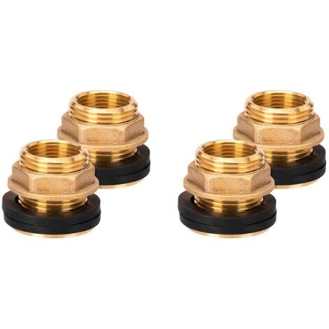 4pcs 3/4 Pouces Passage pour Citerne de Pluie, Traversée de Paroi en Laiton avec Joint en Caoutchouc, Raccord Citerne Eau de Pluie
