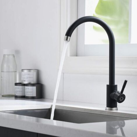 Robinet de cuisine noir, mitigeur d'évier à arc élevé, pivotant à 360 degrés, en acier inoxydable, pour évier de bar, noir mat (1/4)
