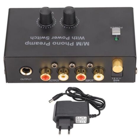 Basetbl – Préampli phono PP500 professionnel à faible bruit – Adaptateur DC 12V – Réglage de gain – Sortie 2V à 10K ohms (1/4)