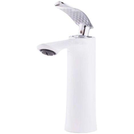 Robinet de lavabo en laiton / zinc, blanc, eau chaude-froide, tuyaux, bec bas, poignée unique [QLI-FA-7783] (1/4)