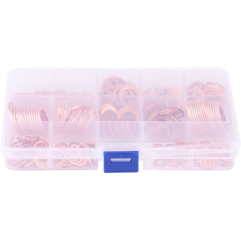 280 pièces 12 tailles assorties en cuivre massif rondelles d'écrasement joint kit de bagues plates avec boîte de rangement (1/5)