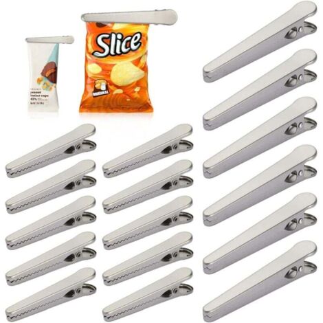 16 Pièces Pince Sachet Alimentaire Acier Inox, 2 Tailles Pince Métallique, Fermeture Sachet Alimentaire, Clip Fermeture Sachet pour Cuisine Maison (8cm/11.5cm)