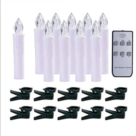Bougies LED 10 bougies de Noël sans fil blanc chaud avec télécommande bougies de Noël bougie LED IP44 avec clip pour décoration festive fête de mariage sans pile (1/5)