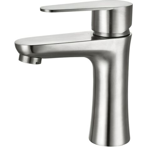 Alovez – Robinet de salle de bain mitigeur monotrou en acier inoxydable 304 – Finition brossée – Aérateur démontable pour un flux doux (1/5)
