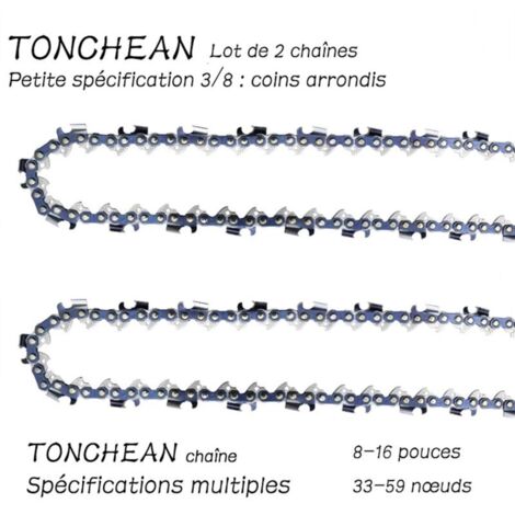 Guide et chaîne pour tronçonneuse,Lot de 2 chaînes de tronçonneuse Faible Rebond 3/8"LP 42 maillons pour tronçonneuse (10pouces)Lame à 21 sections——Coins arrondis,de DEBUNS (1/5)
