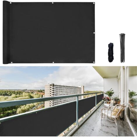 Brise-Vue pour Balcon, avec Oeillets et Serre-câbles, Coupe-Vent et résistant aux UV, Noir/Anthracite (1/5)