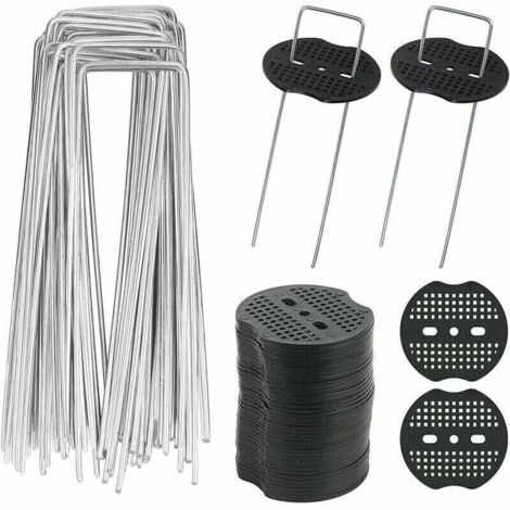 40pcs Piquets de Jardin en U avec 40 Rondelles Piquet Fixation Toile Paillage Piquets en Métal pour Jardinage Fixer Bâche Anti-Mauvaises Herbes (15x4cm / φ3mm) (1/4)