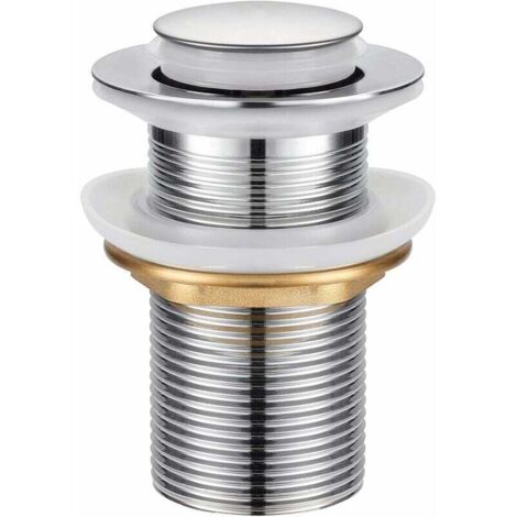 Bonde de Lavabo,Universel Bonde Pop-up sans Trop-plein Bonde de Vidage Automatique avec Bouchon de Vidange sans Tirette à Clapet Push Open en Inox Chromée pour Lavabo Salle de Bain (1/4)