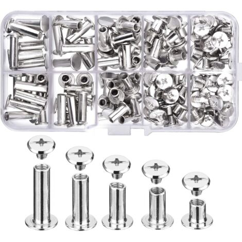 160pcs / 80set Nickel Plaqué Grand Livre Vis Rivets 5 Tailles En Métal Ronde Phillips Tête Vis Chicago Bouton Vis (1/5)