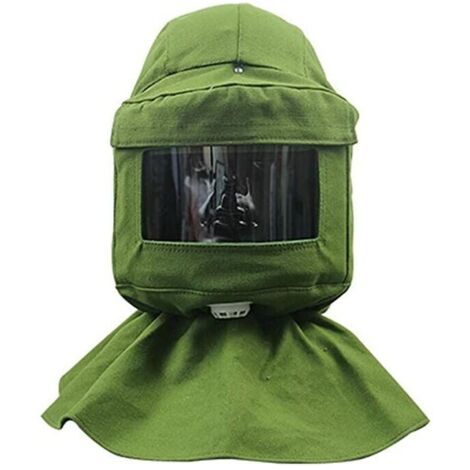 Cagoule de sablage, foulard de sablage, masque anti-vent, anti-sablage, outils de protection contre la poussière, masque, bâche verte + casque de protection (1/5)