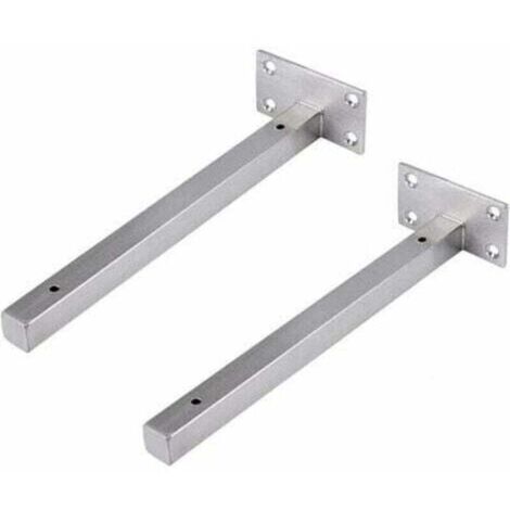 2PCS 25cm Supports Étagère Flottants, Equerre Industrielle Etagere Murale Fixation Invisible Supports Vintage Equerre Murale Equerre Metallique Bricolage Argent avec Vis,Charge Maximale 30KG (1/4)