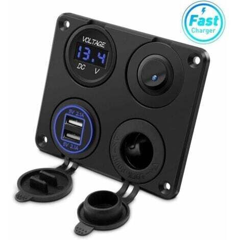 Prise allume-cigare, double port USB 4.2A, prise DC 12V, interrupteur et affichage LED Voltmètre Prise courant chargeur voiture étanche pour voiture 12V/24V, bateaux et marine, moto,camion,SUV (1/5)