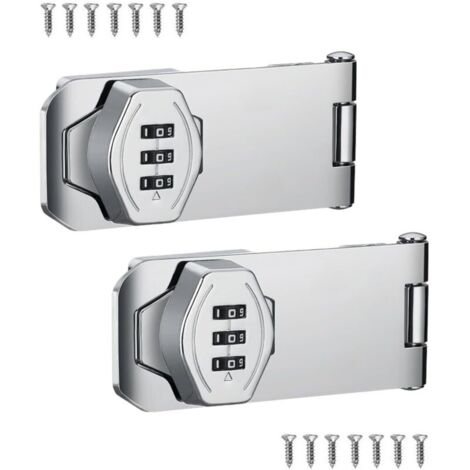 Lot de 2 serrures de sécurité pour portes coulissantes, serrures rotatives à combinaison argentées pour armoires, portes de grange, salles de bains, espaces extérieurs, garages et jardins (1/4)