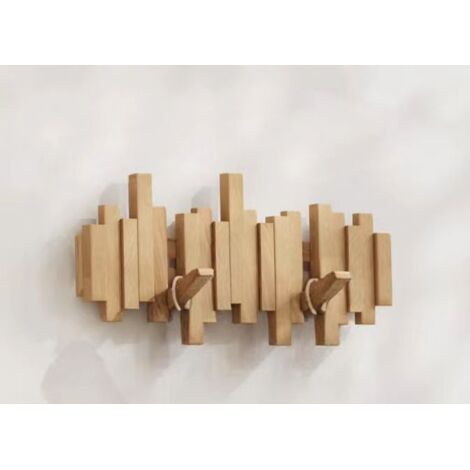 KZQ – Porte-manteau mural en bois massif 6 crochets – Charge maximale 50 kg – Design rabattable pour entrée et salle de bain (1/4)