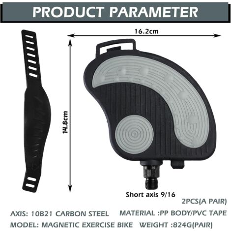 WIYETY Pédales De Vélo D'Appartement Avec Sangles – Antidérapantes, Filetage 1/2, Acier Carbone, Pour Spin Et Home Bike (1 Paire)