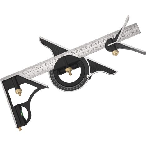Équerre Combinée en Métal Règle de Menuiserie Multifonction Règle d'angle de Combinaison avec Rapporteur d'Angle à Niveau à Nulle Tête Droite 300 mm (1/5)