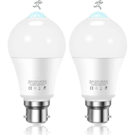 Mascot  Ampoule Detecteur de Mouvement B22 Baïonnette LED, 12W, 1020lm, Blanc Froid 6000 K, CIR 85, étanches IP42 à économie d'énergie, non dimmable, Ampoule à Détecteur de Mouvement(2 pièces) (1/5)