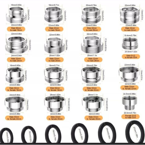 16 Pièces Adaptateur Robinet Kit, Livré avec 30 Entretoises, Connecteur d’Aérateur et Adaptateur pour Robinet, Connecteur Aérateur de Robinet pour Tuyau D'arrosage, Pulvérisateurs D'évier