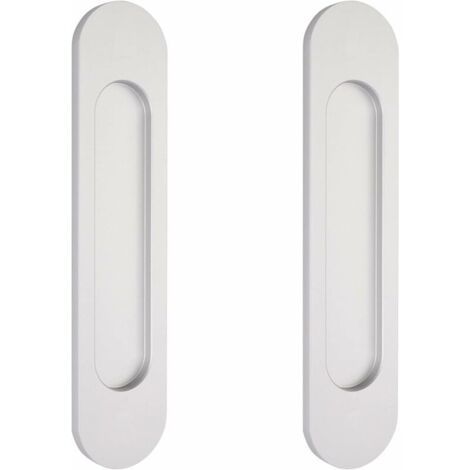 2 poignées de porte coulissantes ovales argentées de 15 cm autocollantes, poignées de porte affleurantes en aluminium, pour portes de grange coulissantes, fenêtres et placards sans perçage (1/5)