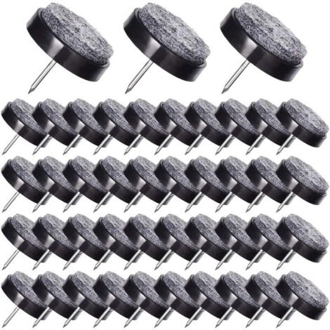 FOREHILL  50 Pcs Patin Chaise a Clouer 24mm Tampon Chaise en Feutre pour Protéger Pieds des Meubles Noir (1/5)