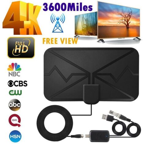 Antenne TV intérieure numérique 3600 Mile 4K, antenne TV numérique DVB-T HD pour plus de chaînes, noir (1/5)