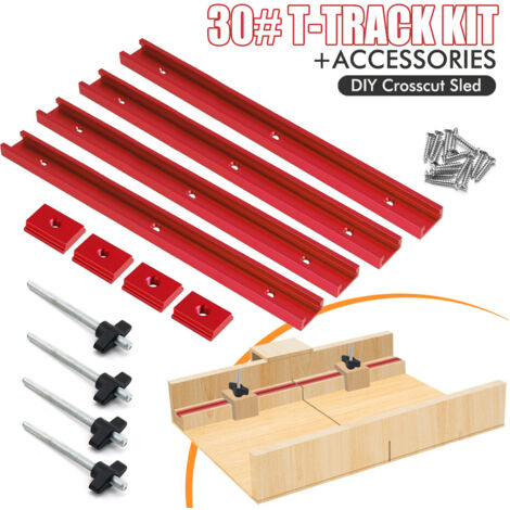Kit de Rainures en T et Butées Coulissantes T30 – Pour Table de Travail (Rouge/Bleu/Argent) (Argent) (1/5)