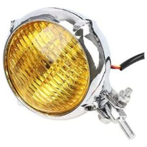 1PCS (verre jaune galvanisé)Phare de moto rétro électrique, phare de moto t 3.5 ", phare Vintage, (1/5)