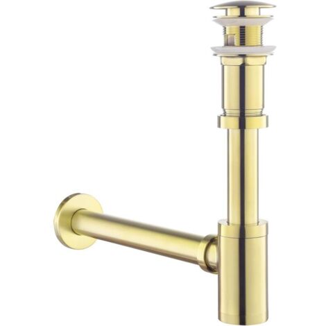 Kit – Siphon avec Bonde avec Trop-plein pour Lavabo Or Brossé, Laiton Universel Design Siphon Anti-Odeur, 1 1/4 Syphon Sifon-DPZO