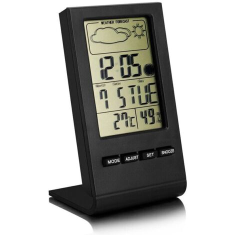 FOREHILL Température et humidité météo horloge électronique grand écran calendrier perpétuel noir (1/5)