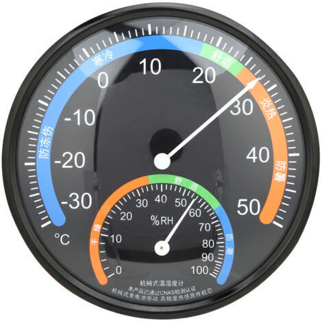BARKBUSTERS Thermomètre et hygromètre à aiguille ronde pour usage domestique, intérieur et extérieur, jauge de température et d'humidité, TH101, noir