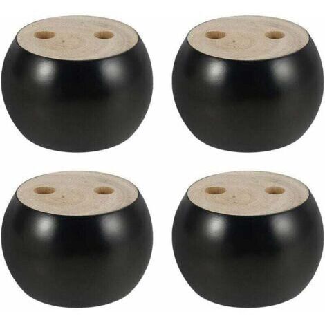 BARKBUSTERS Lot de 4 Pieds de Meubles en Bois Rond hauteu 5cm, pour canap, Lit, Fauteuil, Armoire, avec vis et Ruban (Noir) (1/4)