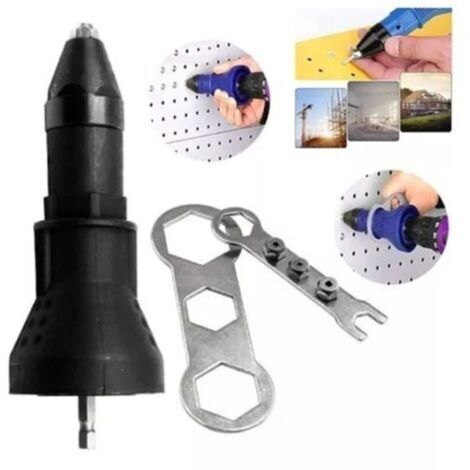 BARKBUSTERS Pince à riveter électrique pour perceuse sans fil électrique riveteuse riveteuse adaptateur pistolet à riveter sans fil kit d\\'outils de rivetage adaptateur de perceuse accessoire (1/4)