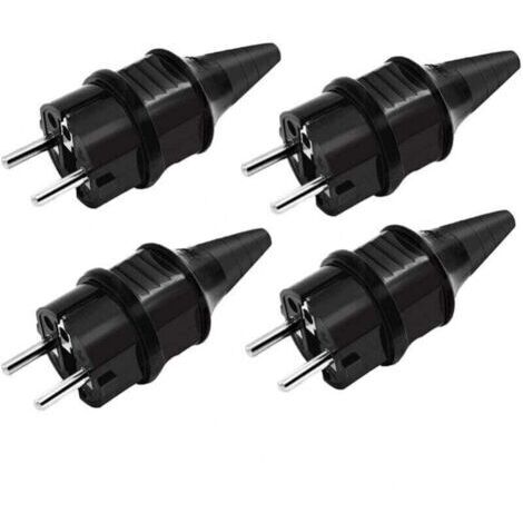 BARKBUSTERS Fiches de Rechange Prises Électriques Male Standard, 4 X Fiches Electrique de Contact de Mise à la Terre en Caoutchouc (250V/16A), IP44 Étanche Prises D'alimentation,Noir (1/4)