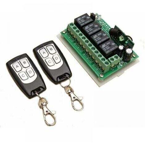 BARKBUSTERS433MHZ Télécommande à Canaux sans Fil DC 12V 4CH Interrupteur à Relais RF Longue Distance 2 émetteurs +1 Récepteur pour Porte de Garage/Portail Alarme