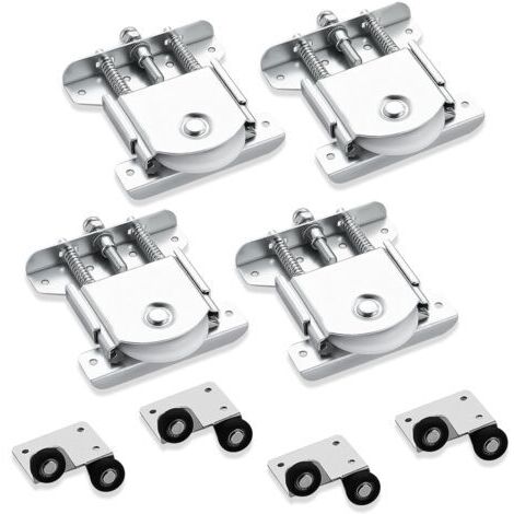 BARKBUSTERSLot de 4 roulettes galvanisées avec double ressort - Roulettes silencieuses pour portes coulissantes et rails - Capacité de charge : 80 kg