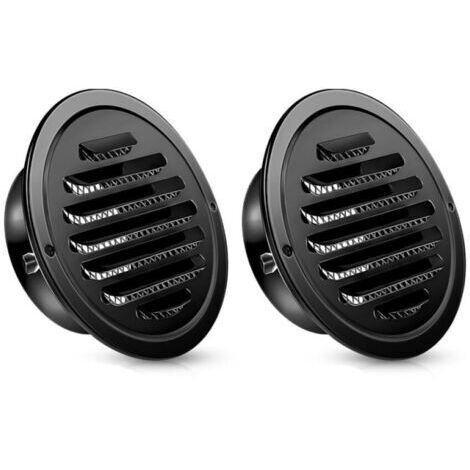 BARKBUSTERSGrille d'aération ronde en acier inoxydable avec écran pour salle de bain, mur, plafond, extérieur, 80 mm, laquée noire.