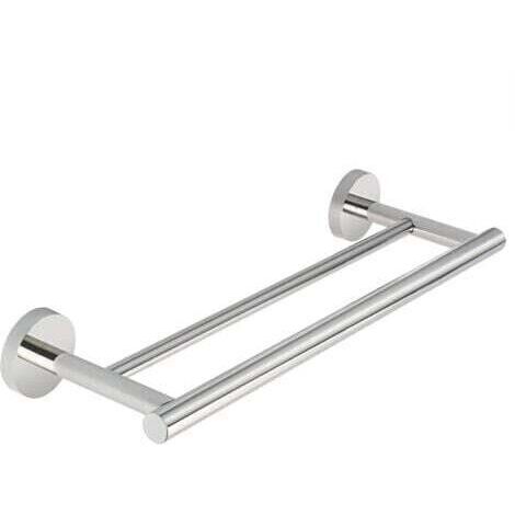 BARKBUSTERSPorte-Serviettes de Salle de Bain Double Barres Anneau Porte Serviette Mural, Support Serviettes Chrome Poli en Acier Inoxydable SUS304 Fixé au Mur Longueur