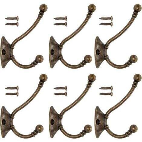 BARKBUSTERS6 PCS Patère Porte Manteau Murale Vintage Crochet Métal De Porte Chapeau Crochet Rétro pour Porte-Manteau Salle de Bain Cuisine Fonte De Fer Laiton Bronze Design (Contient des Vis)