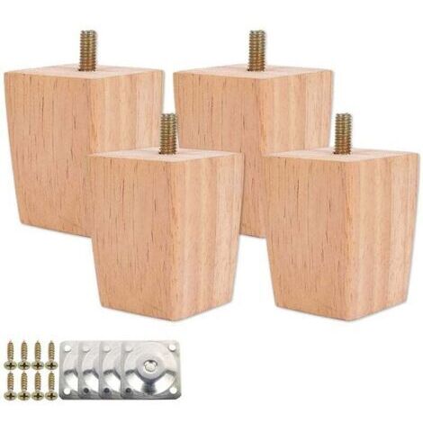 BARKBUSTERSSet de 4 Pieds - 5cm de Lit en Bois Pieds de Remplacement de Meubles avec Plaques de Montage et Vis (1/5)
