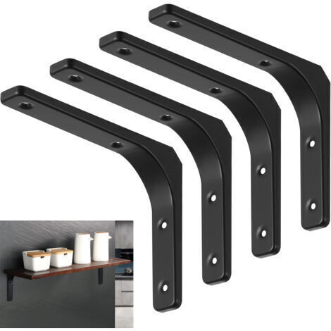 BARKBUSTERS4 Pièces Équerre Étagère de Fixation Noir, Supports D'étagère Murale, pour Salon Chambre Cuisine, Support Etagère Murale en Métal (150 x 200 mm) (1/5)