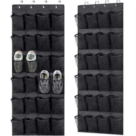 BARKBUSTERS Organisateur de chaussures à suspendre au-dessus de la porte, avec 24 grandes poches en maille épaisse et durable, 4 crochets, (56 x 150 cm, noir) (1/5)